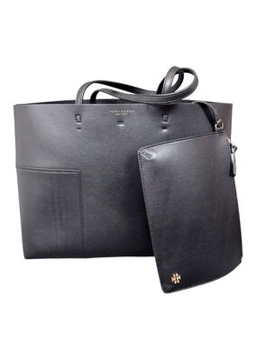Tory Burch Large Block T Tote Bag Black with pouch like new